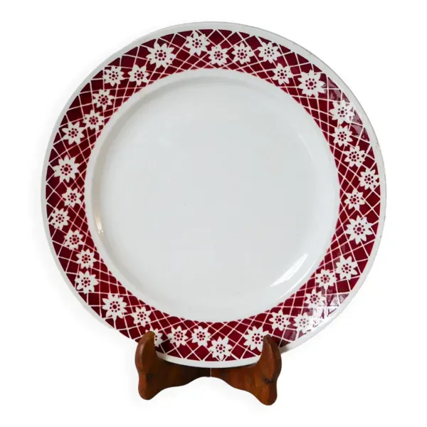Grand plat rond saint amand contours fleurs bordeaux 1950
