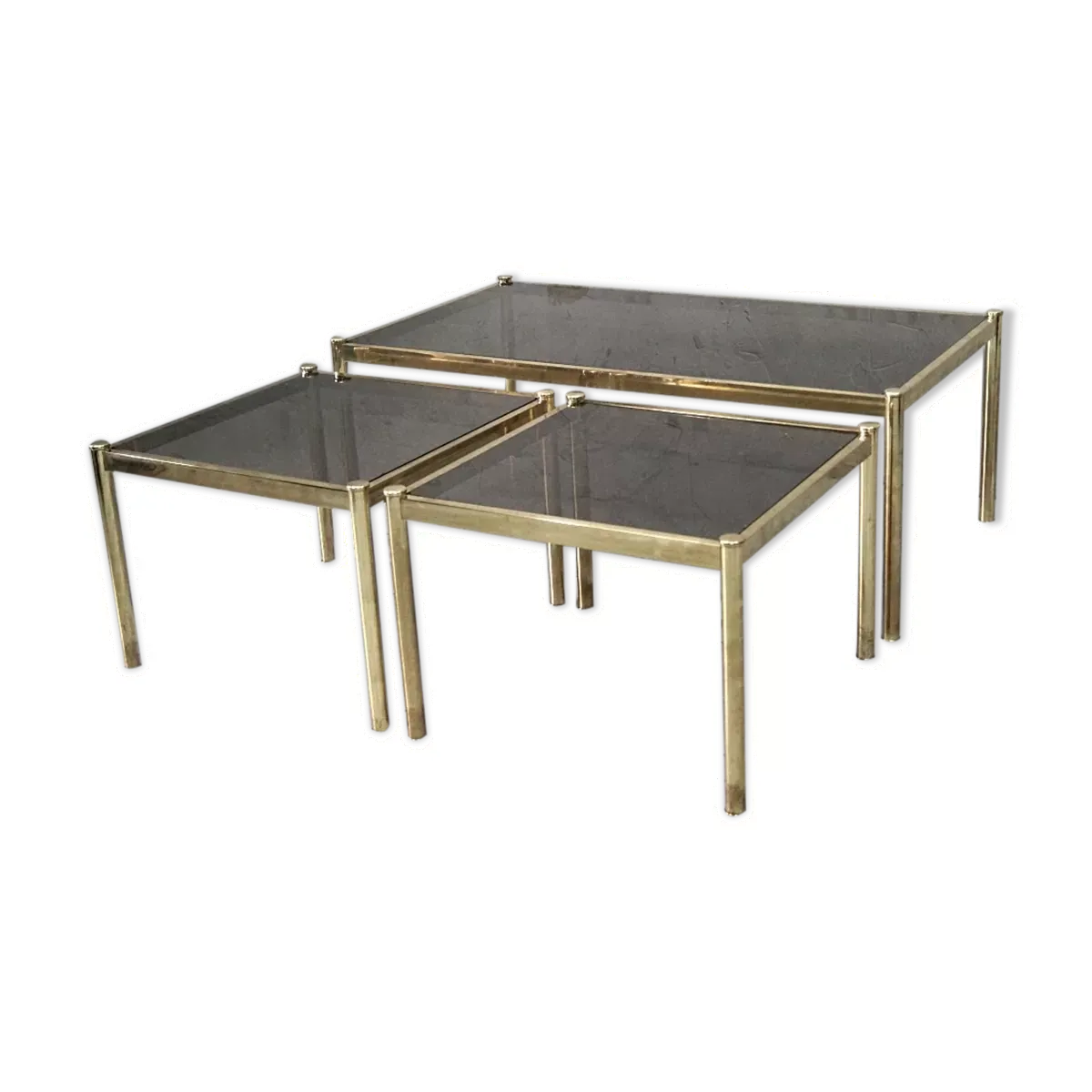 Ensemble de 3 tables basses en laiton minimalistes italiennes, années 1970