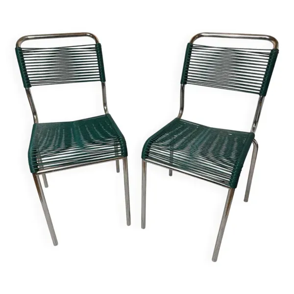 Lot de 2 chaises scoubidou HAUSER Montreuil – métal chromé – vintage r