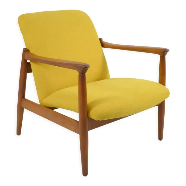 Fauteuil original restauré designer E.Homma années 1960, jaune