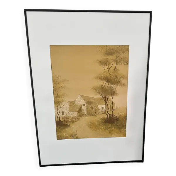 Lithographie originale de Bernard Charoy « vieille ferme »