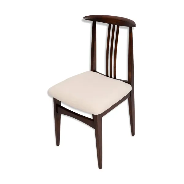 Chaise Mid-Century en Bouclé ivoire crème et bois de hêtre par M. Zielinski, Europe, 1960s