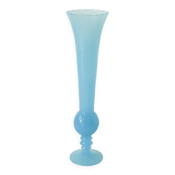 Vase en opaline à col dentelé et texturé, bleu, 1960