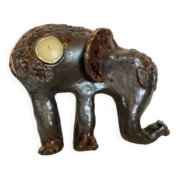 Bougeoir éléphant céramique irisée signée