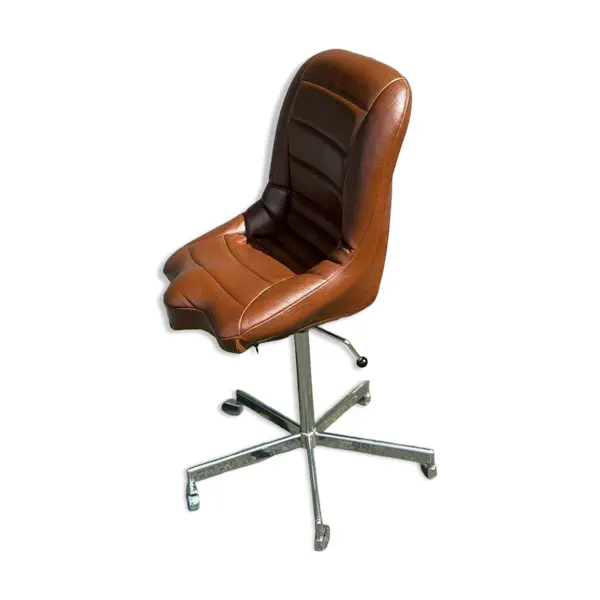 Chaise de bureau Tritub vintage en simili-cuir marron