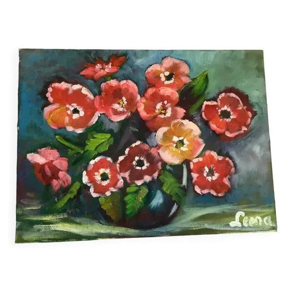 Tableau bouquet de fleurs huile sur toile signée