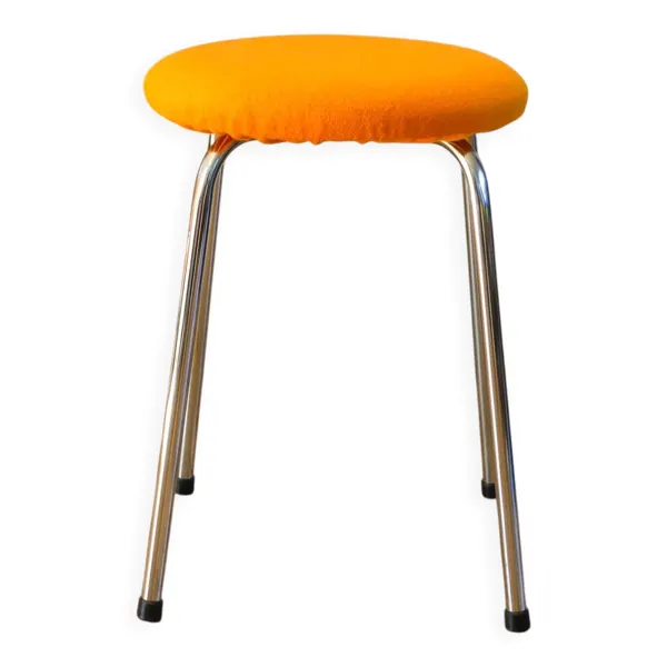 Tabouret en chrome et laine bouillie, orange, 1970