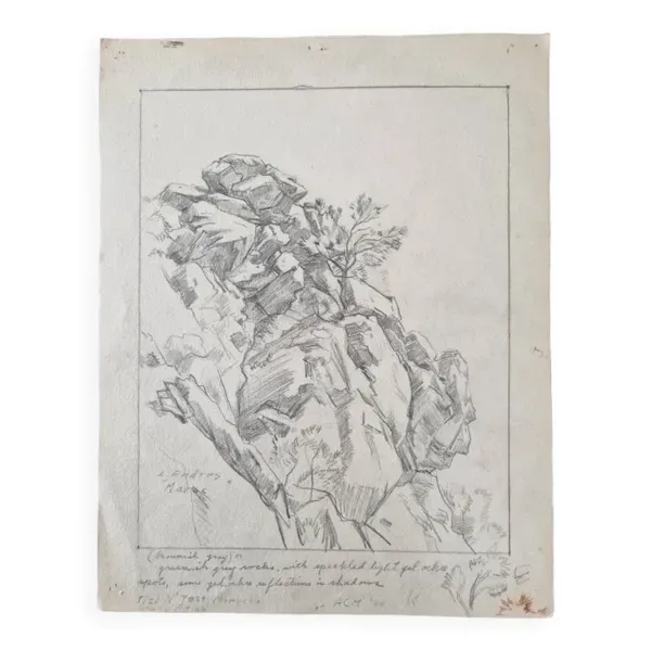 Louis John Endres (1896-1989) - Dessin au fusain sur papier - Paysage  Tizi N'Test Grand Atlas Maroc