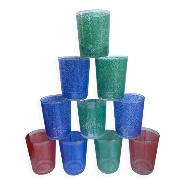 lot de 8 verres à eau colorés années 70