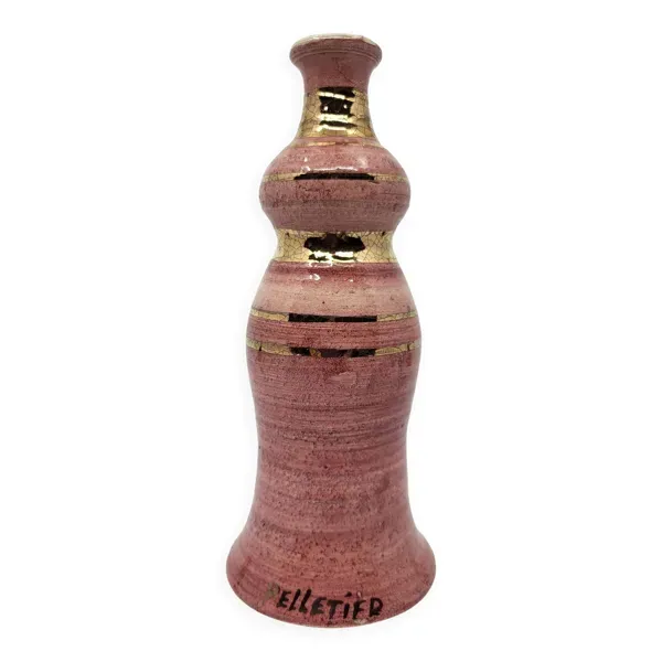 Vase soliflore Georges Pelletier en céramique rose et dorée à l'or fin, France