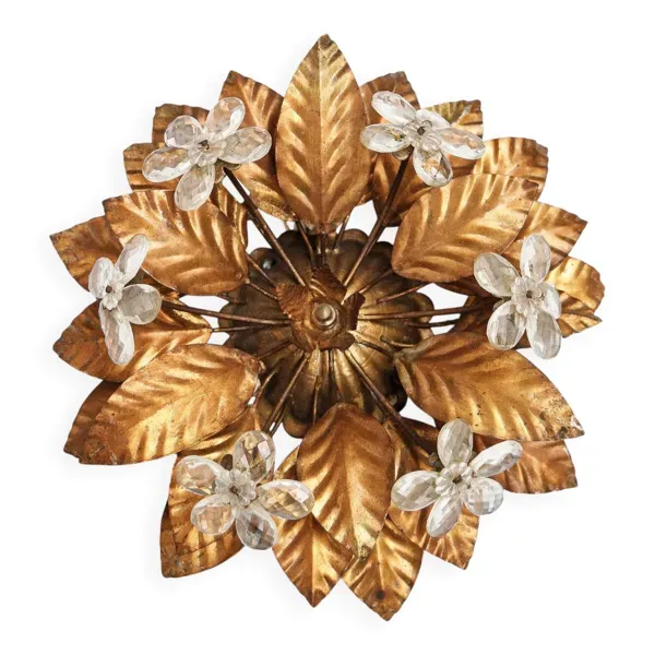 Applique, plafonnier vintage en métal doré en forme de fleur