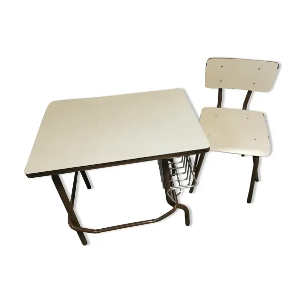 Ensemble bureau et chaise d'écolier vintage, provenance espagne