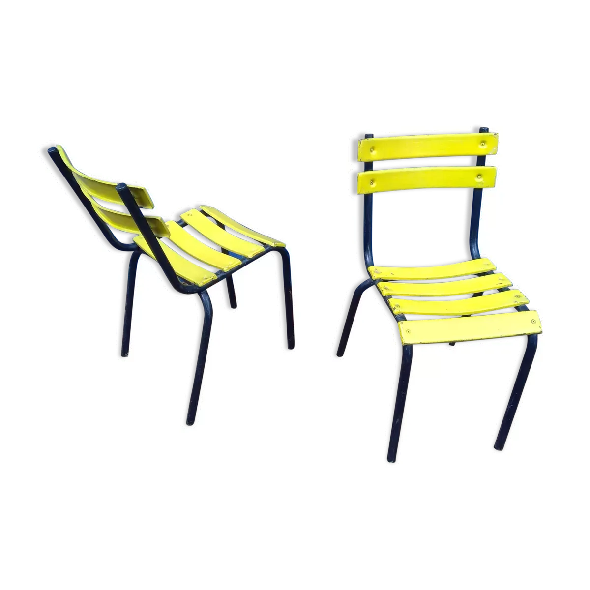 Paire de chaises de bistrot d'extérieur en métal jaune