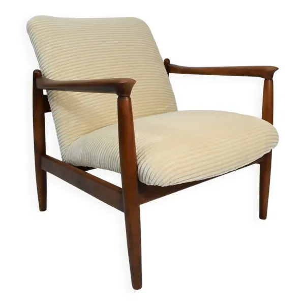 Fauteuil vintage entièrement restauré par E.Homa, années 60, cordon beige