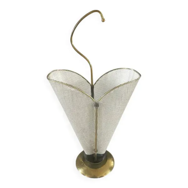 Porte-parapluie en métal rigitulle et laiton années 50