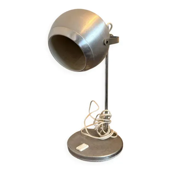 Ancien Lampe Vintage Rétro Industrielle Métal Argenté Eyeball
