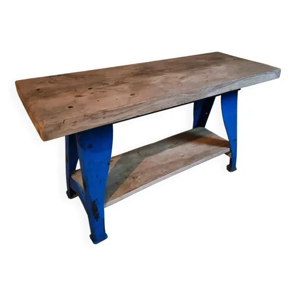Table d'établi industriel vintage avec pieds en fonte (Aux Forges de Vulcain)