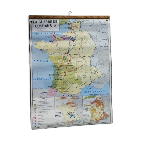 Ancienne carte d'école vintage MDI ''La Guerre de cent ans