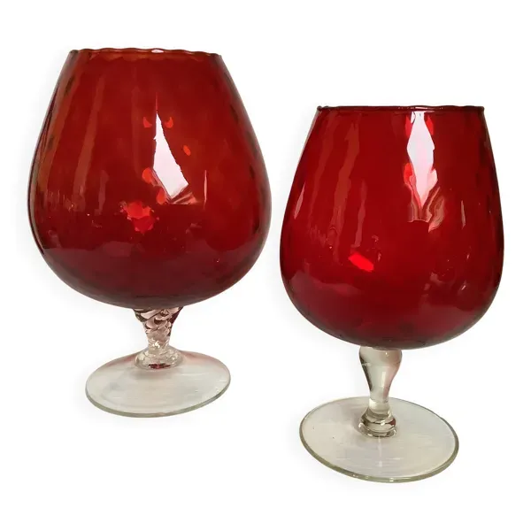 Paire de vases verres rouges Empoli Italy