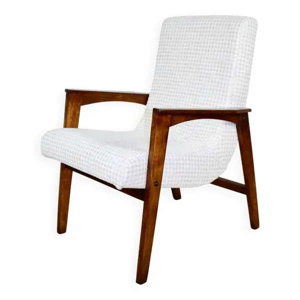 Fauteuil vintage en tissu à chevrons naturel des années 70