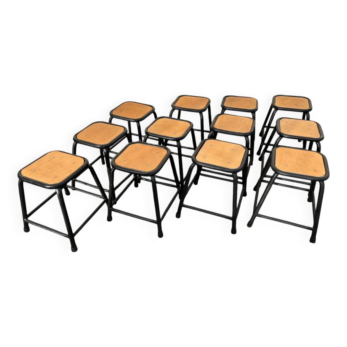 Set de 12 tabourets industriels noirs