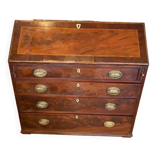 Bureau scriban anglais xixeme acajou avec tiroirs ferrures bronze boutons en os