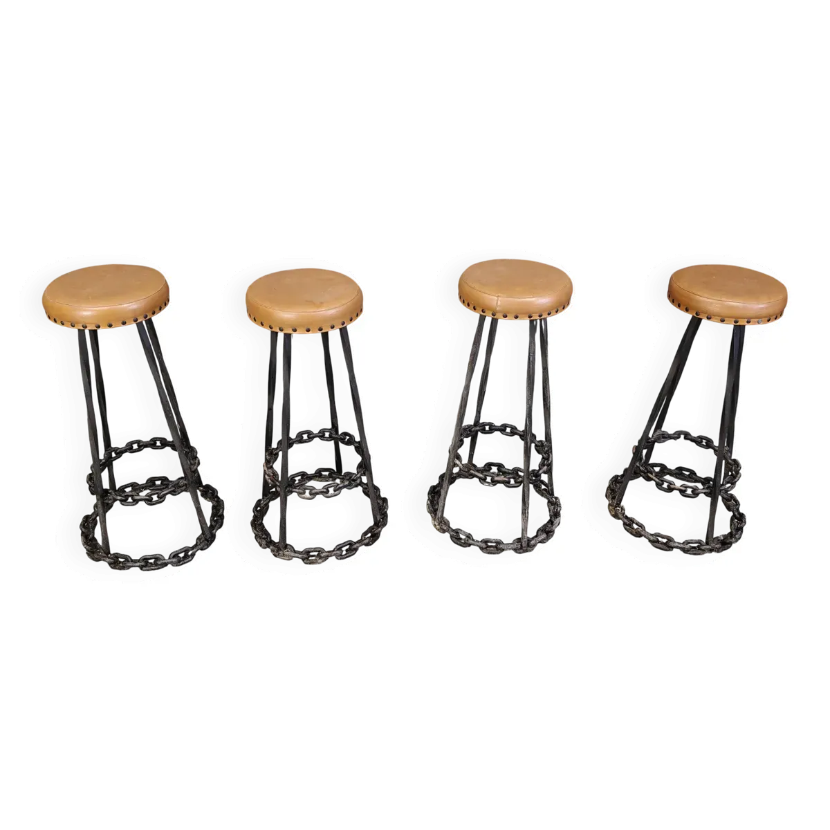 Tabourets de bar brutalistes à maillons de chaîne, années 1970 - lot de 4