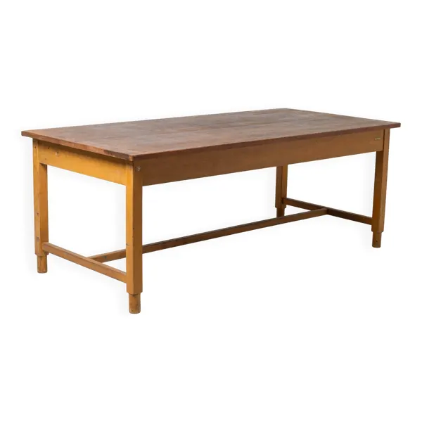Grande table de travail / industrielle / de ferme, bois patiné, Tchécoslovaquie