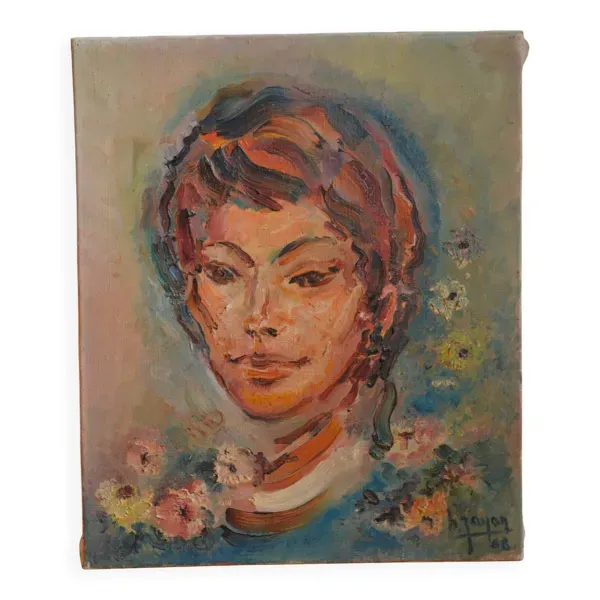 Portrait par Henri Zayan peinture HST école Française milieu 20ème