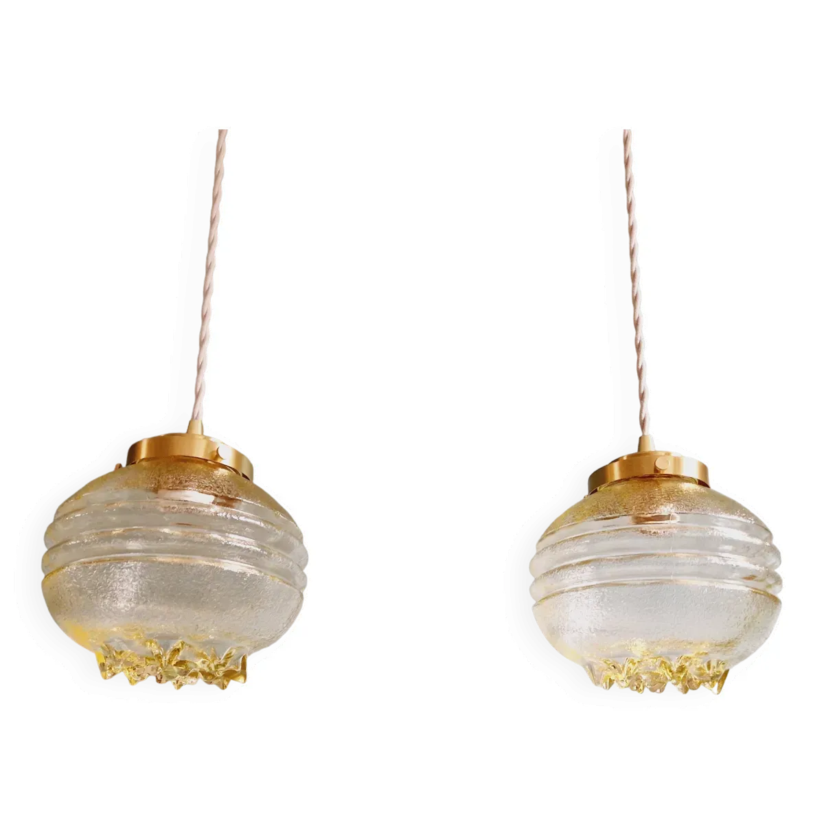 Paire de Suspensions Space Age en verre transparent jaune, années 1960-70