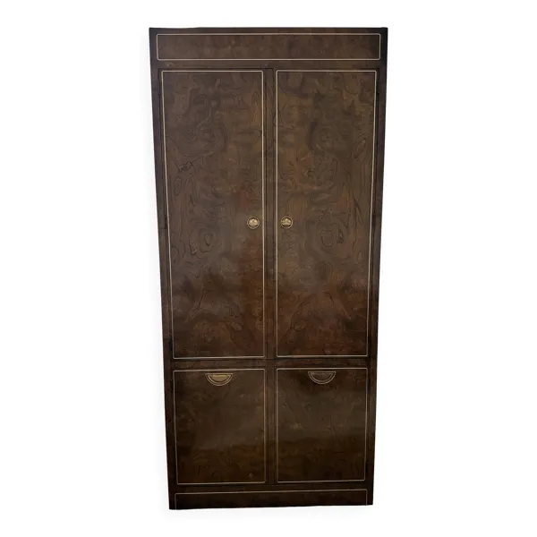Armoire bar Hollywood Regency en loupe de noyer — années 1970