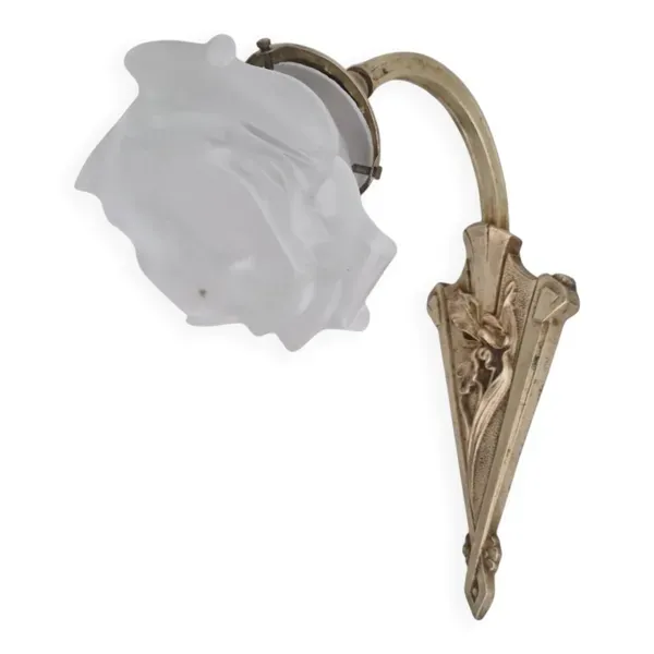 Applique Art Nouveau bronze doré - Tulipe verre dépoli - Époque 1900