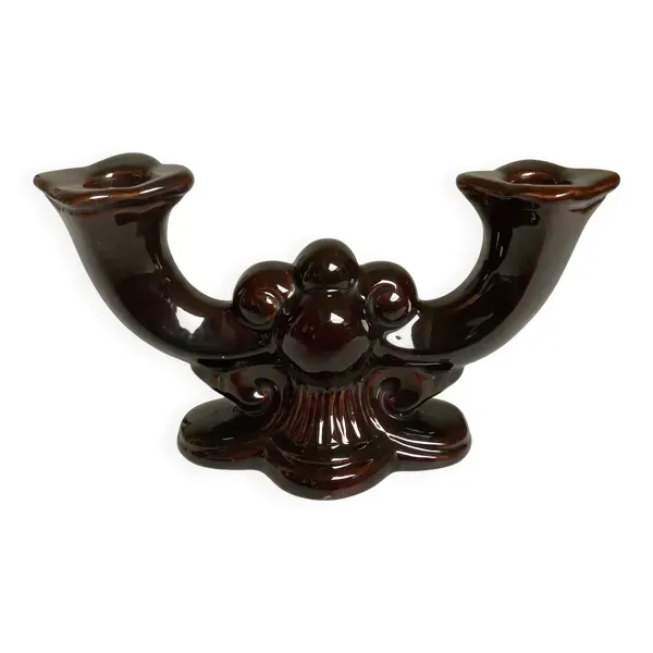 Bougeoir double marron art déco