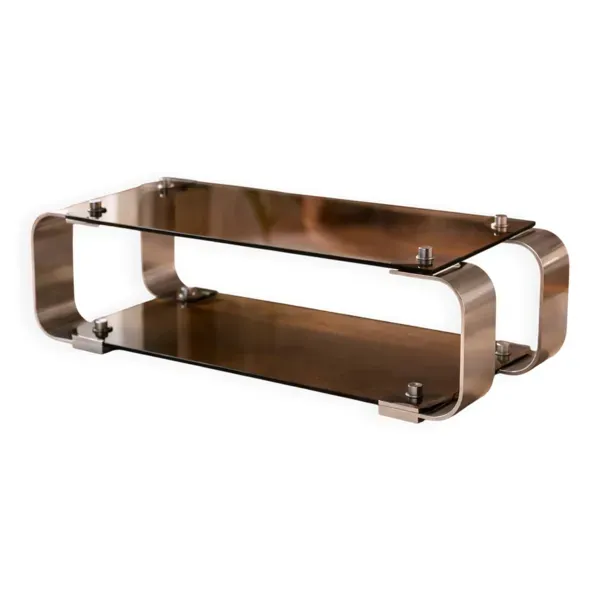 Étagère murale design Donald Singer – années 70 – inox & verre fumé