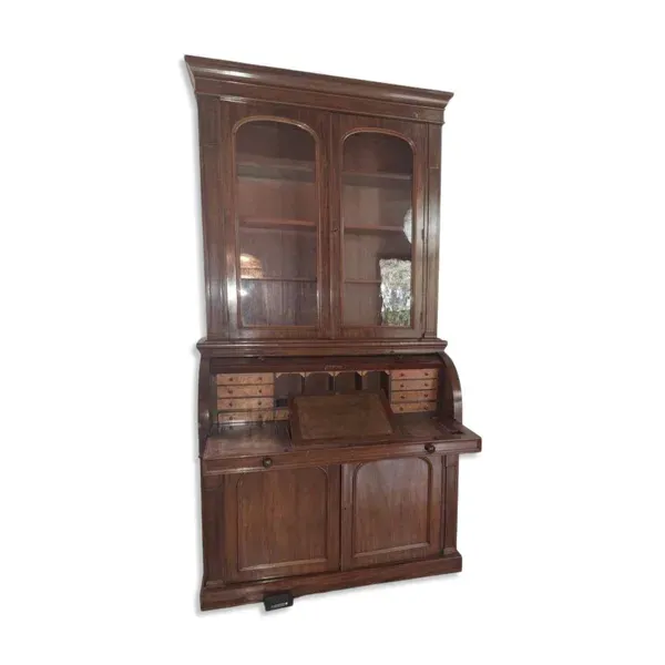 Bureau, scriban anglais avec bibliothèque vitrée