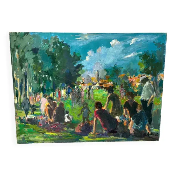 Scène de picnic signée