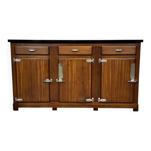 Enfilade de bistrot en acajou et plateau formica des années 1950