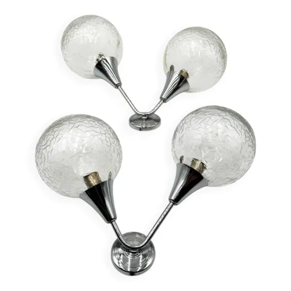Paire d'appliques Space Age verre craquelé et chrome