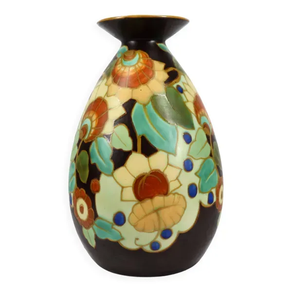 Vase Art Déco Boch Keramis à décor floral stylisé