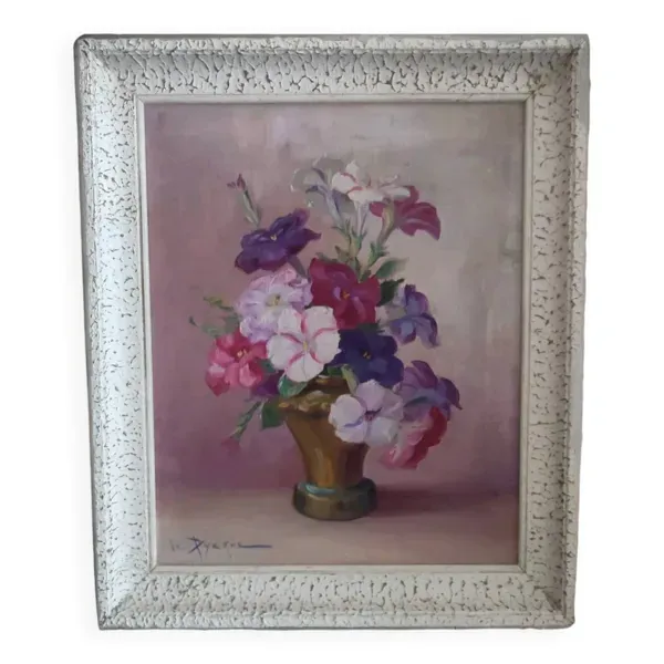 Reyne marin de pyerne (xxeme) nature morte au bouquet de fleurs huile sur panneau