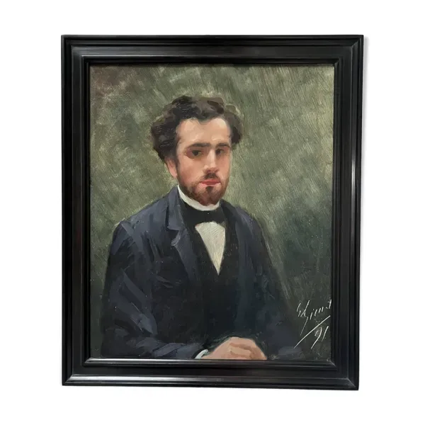 école Française Du XIXe Siècle, Portrait d'Un Jeune Homme, 1891 Huile Sur Toile