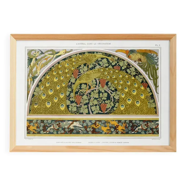 Affiche “Paons et vigne”, d’après une lithographie art nouveau de 1897