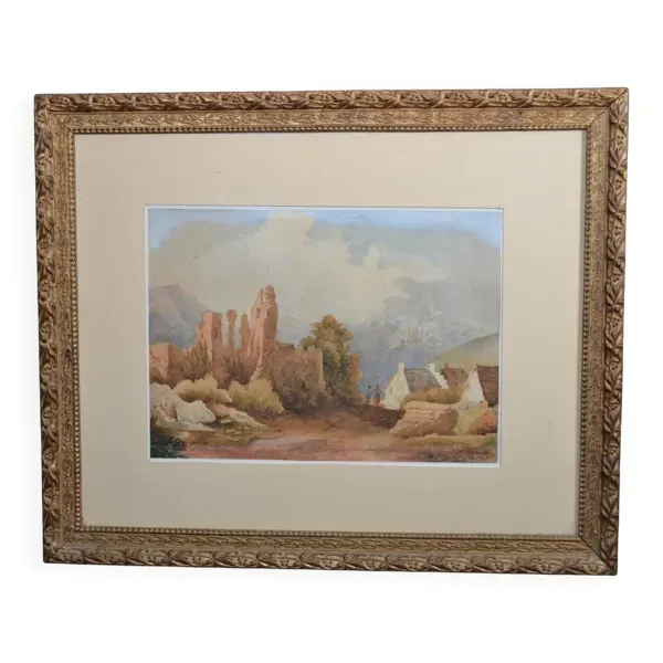 Ecole Française du début du XXème siècle  « Les ruines »  Aquarelle