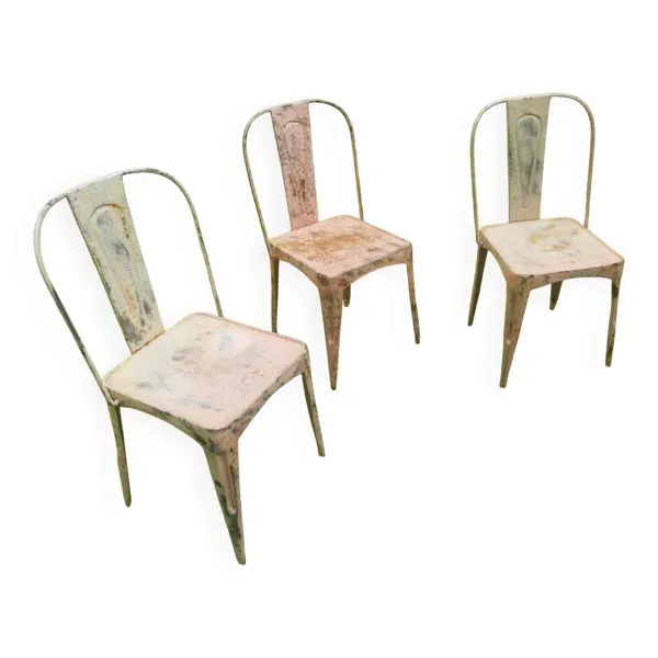 Ensemble de 3 chaises de jardin empilables de bistrot inspirées de Tolix du début du XXe siècle