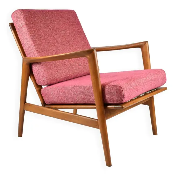 Fauteuil scandinave original Stefan, restauré, icône des années 1960, rose.