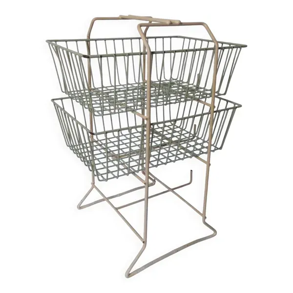 desserte casier à légumes panier en métal gainé vintage