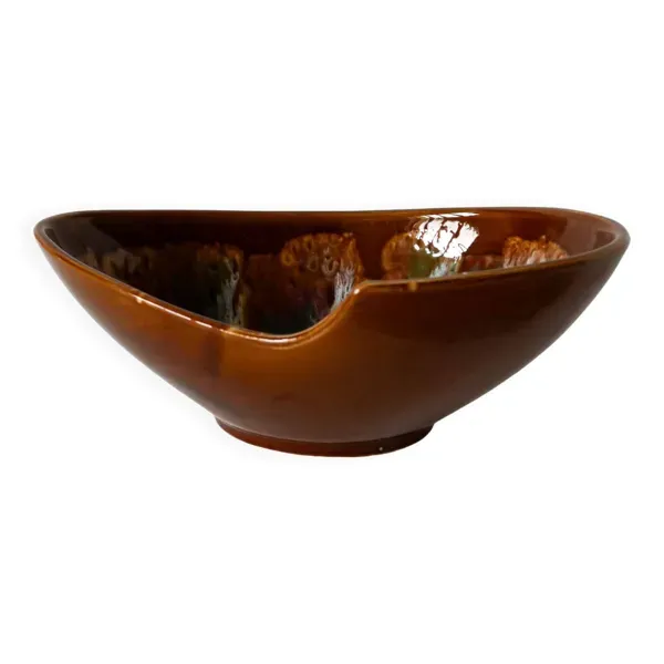 Grande coupe en céramique marron et colorée, design, 1970