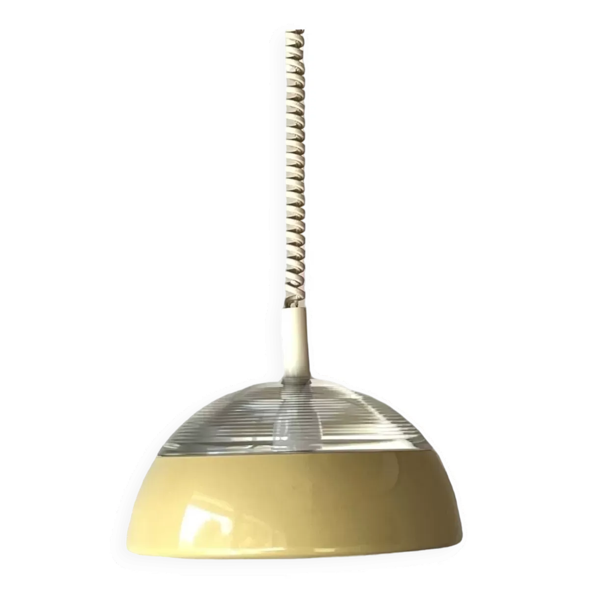 Supenspension space-age en verre holophane et métal laqué années 70.