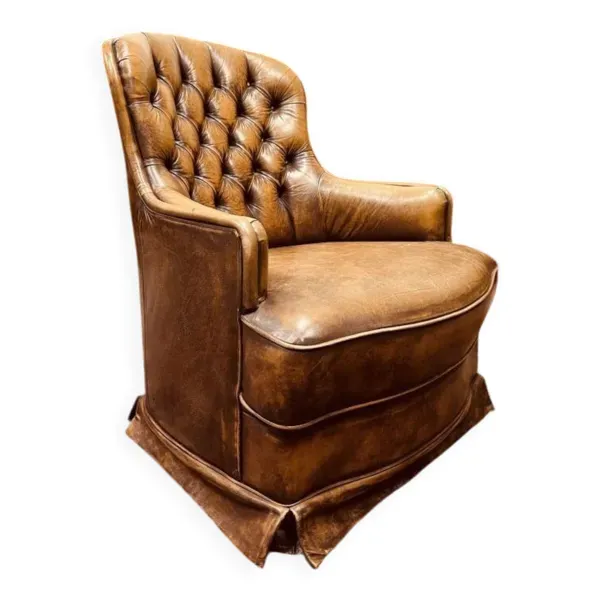 Fauteuil Chesterfield anglais en cuir marron