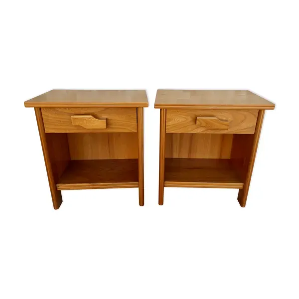 Paire de tables de chevet en orme, années 70-80